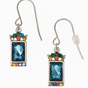 EUC Dainty Silver & Multicolor Crystal French Hook Earrings